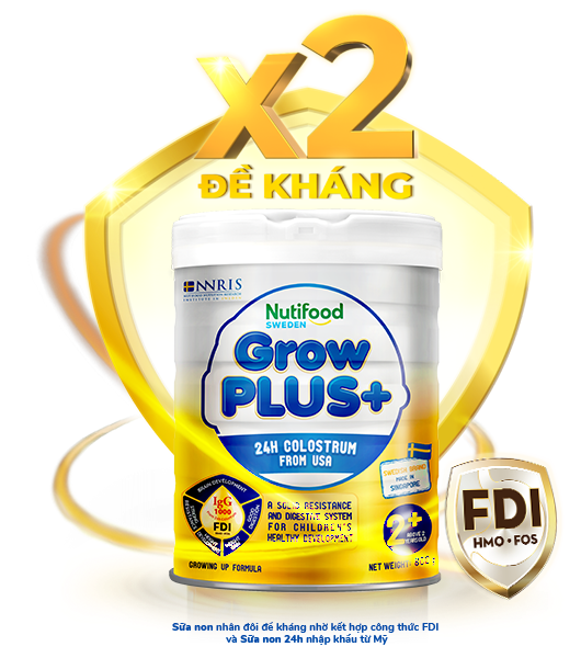 Nutifood GrowPLUS+ Sữa Non Thụy Điển – Sữa Non giúp nhân đôi đề kháng với  sự kết hợp giữa công thức FDI và thành phần sữa non 24h từ Mỹ