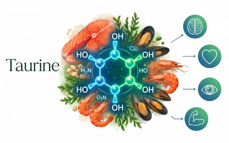 Nguồn Taurine tự nhiên trong hải sản giúp bảo vệ tế bào thần kinh và hỗ trợ phát triển thị lực ở trẻ.