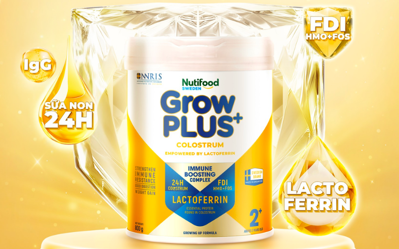 Sữa non Nutifood GrowPLUS+ Colostrum Lactoferrin - Phức hợp tăng đề kháng với Lactoferrin, Sữa non 24h và FDI HMO - FOS