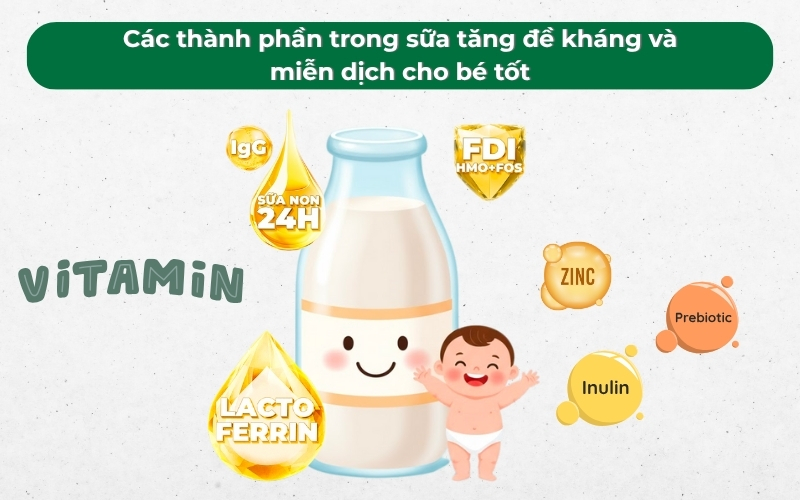 Bố mẹ nên ưu tiên các thành phần trong sữa tăng đề kháng và hỗ trợ miễn dịch tốt cho bé.