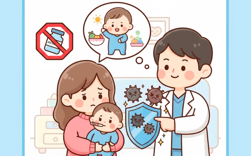 Cha mẹ không nên tự ý mua và sử dụng kháng sinh, đặc biệt là khi trẻ bị các bệnh như cảm lạnh, cảm cúm