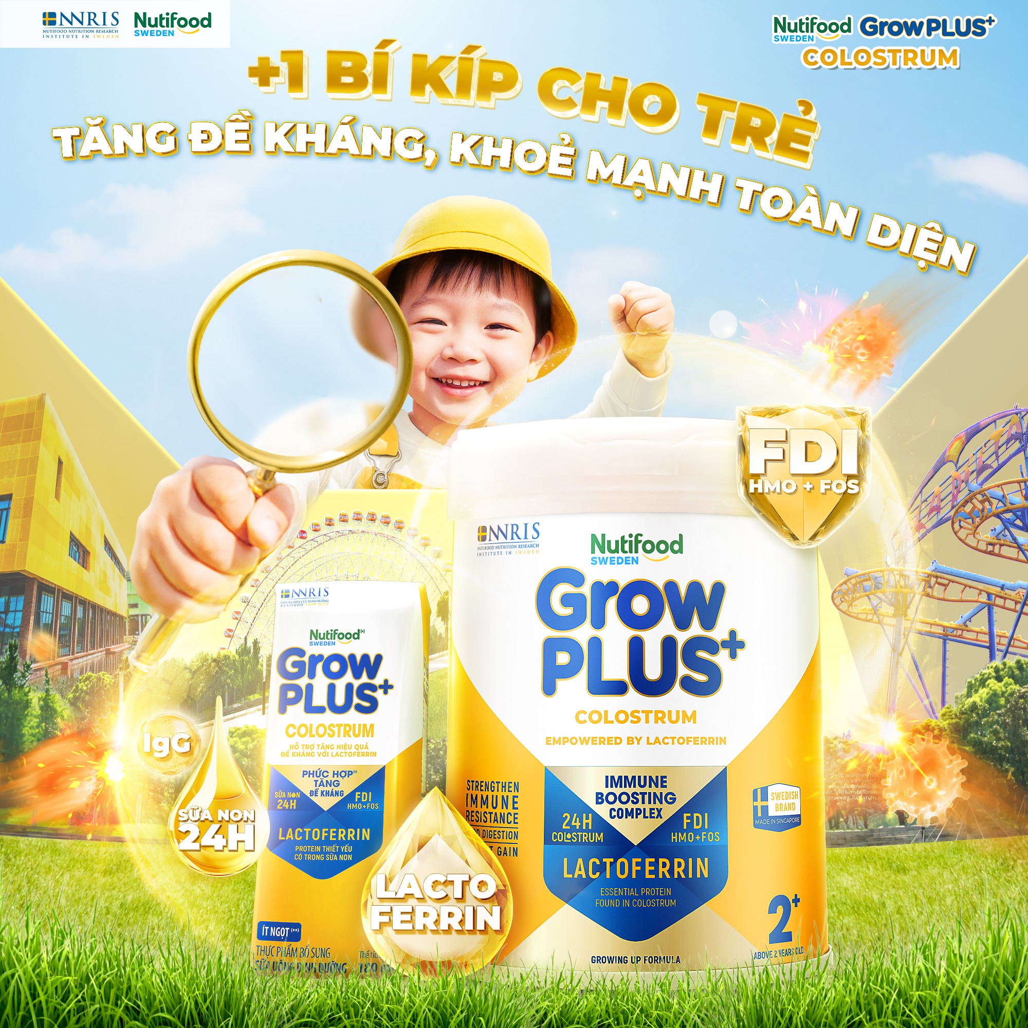 Nutifood GrowPLUS+ Colostrum Lactoferrin - Sữa non tăng đề kháng Lactoferrin cho trẻ hay ốm vặt hiệu quả.