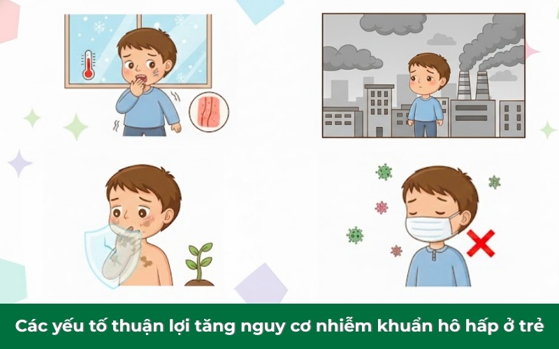 Cha mẹ nên lưu ý các yếu tố thuận lợi cũng có thể khác khiến trẻ dễ nhiễm khuẩn hô hấp cấp.