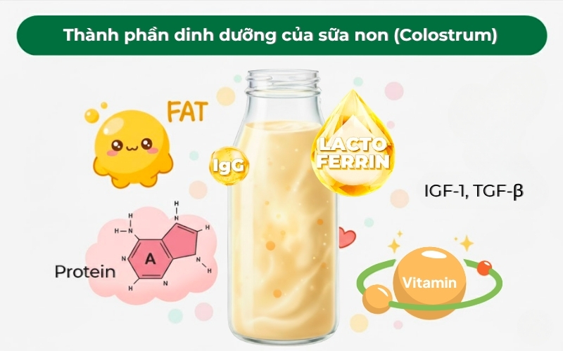 Một số thành phần dinh dưỡng thường có trong sữa non