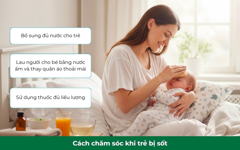 Khi trẻ bị sốt, bố mẹ hãy bình tĩnh chăm sóc trẻ đúng cách và quan sát tình trạng của bé liên tục.